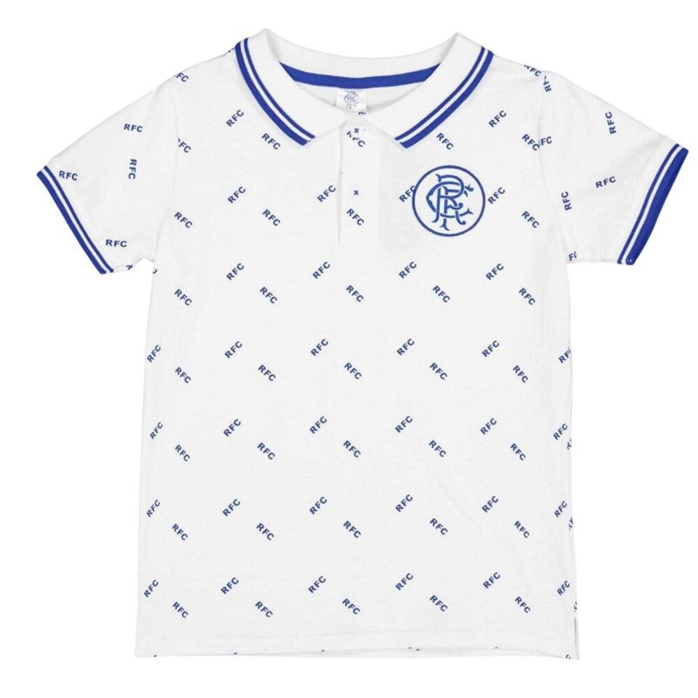 Castore Childrens/Kids Rangers FC All-Over Print Polo Shirt / White